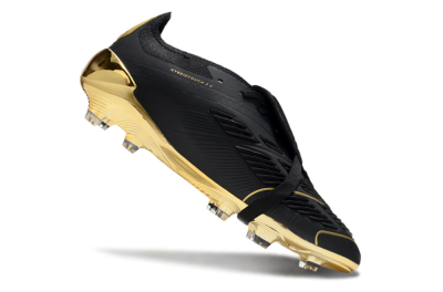 Unisex Adidas Predator 25 Elite Foldover Tongue FG Firm Ground Low-Tops Football Boots - Black/Gold