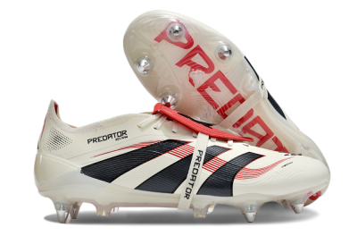 Men's Adidas Predator 25 Elite Foldover Tongue SG Soft Ground Low-Tops Football Boots - White/Black/Red