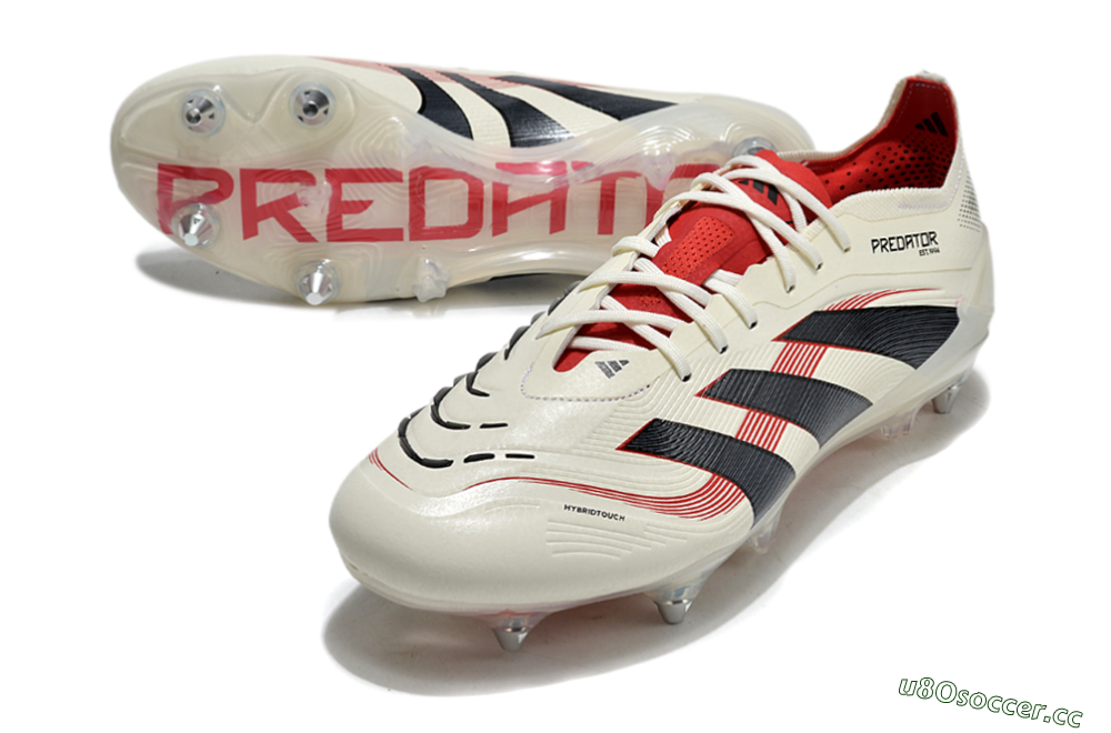 Men's Adidas Predator 25 Elite SG Soft Ground Low-Tops Football Boots - White/Black/Red 3