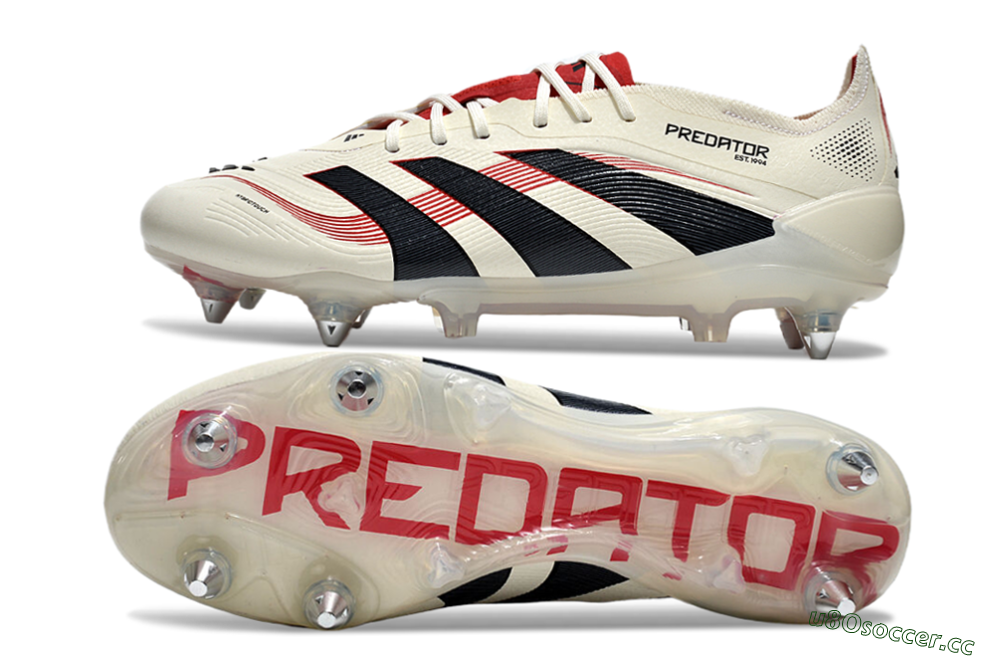 Men's Adidas Predator 25 Elite SG Soft Ground Low-Tops Football Boots - White/Black/Red 1