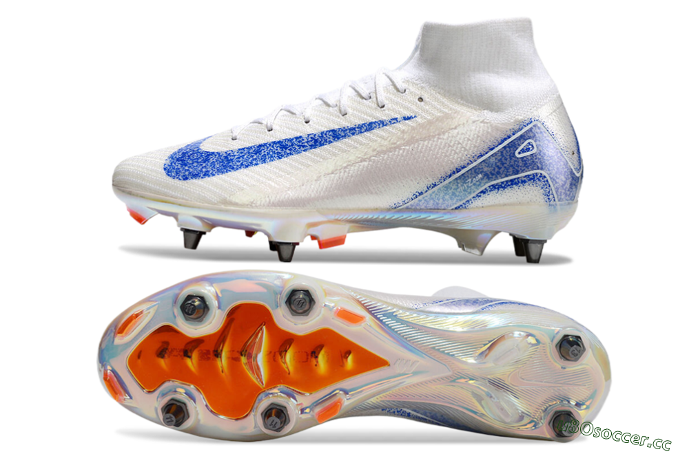 Men's Nike Air Zoom Mercurial Superfly 10 Elite SG Soft Ground High-Tops Football Boots - Beige/White/Blue 1