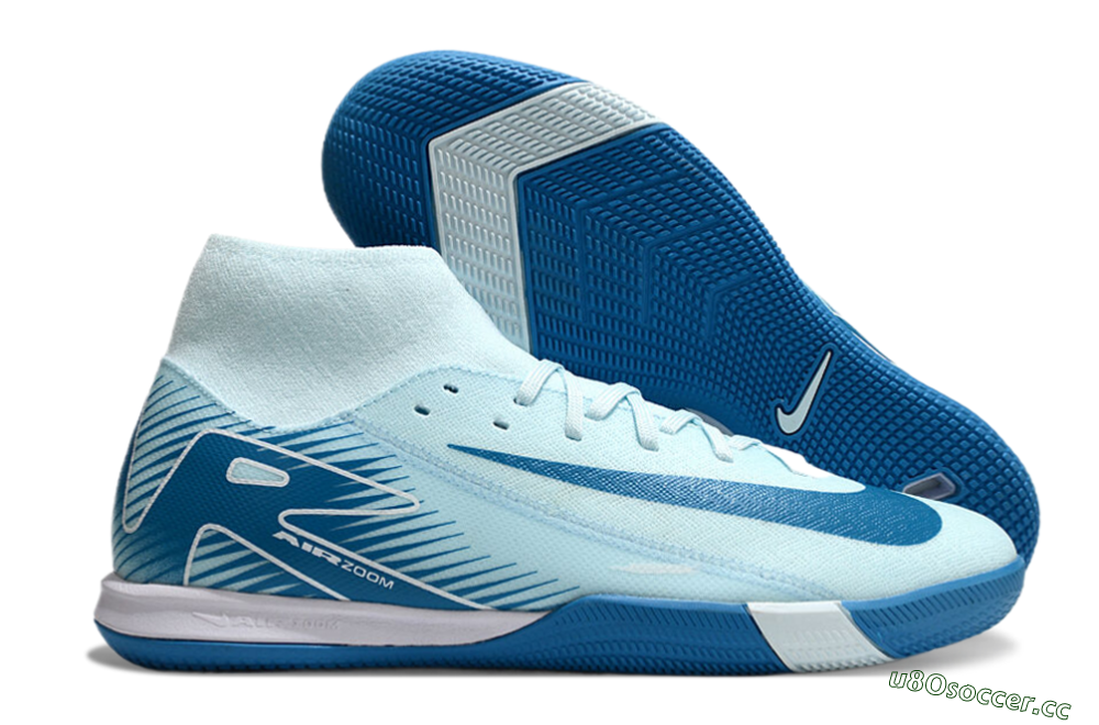 Men's Nike Air Zoom Mercurial Superfly 10 Academy IC Indoor & Futsal High-Tops Football Shoes - Jade/Blue/White 2
