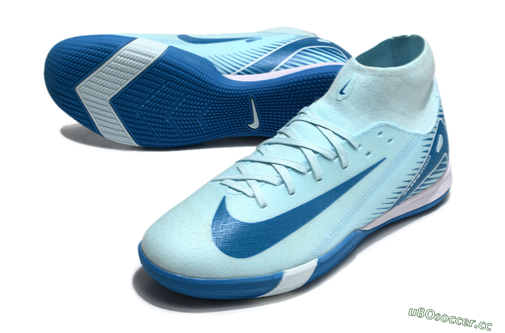 Men's Nike Air Zoom Mercurial Superfly 10 Academy IC Indoor & Futsal High-Tops Football Shoes - Jade/Blue/White 3