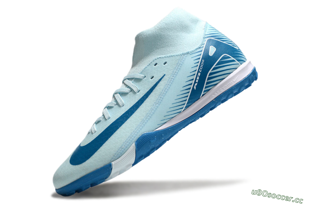 Men's Nike Air Zoom Mercurial Superfly 10 Academy TF Artificial Turf High-Tops Football Shoes - Jade/Blue/White 5
