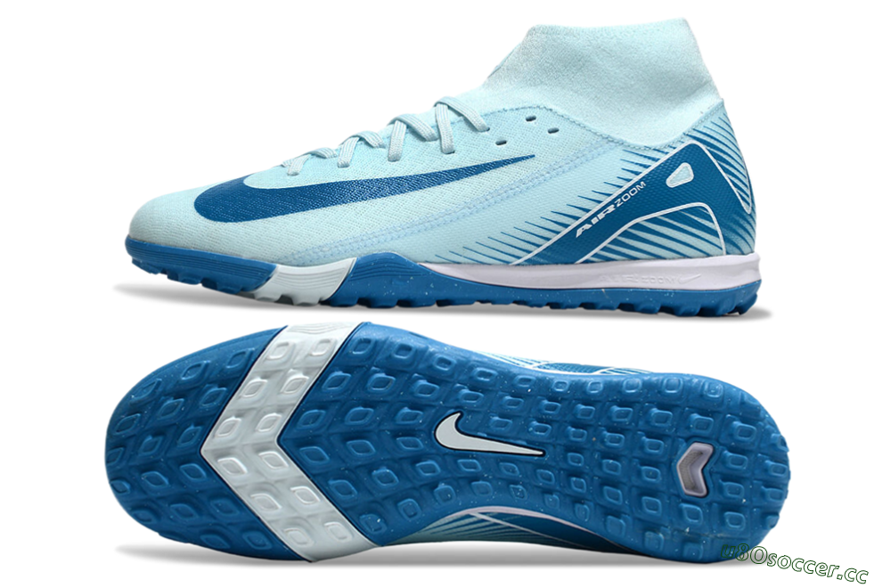 Men's Nike Air Zoom Mercurial Superfly 10 Academy TF Artificial Turf High-Tops Football Shoes - Jade/Blue/White 1