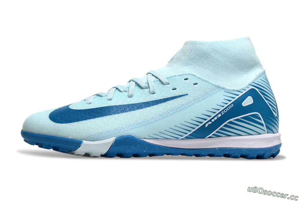 Men's Nike Air Zoom Mercurial Superfly 10 Academy TF Artificial Turf High-Tops Football Shoes - Jade/Blue/White 0