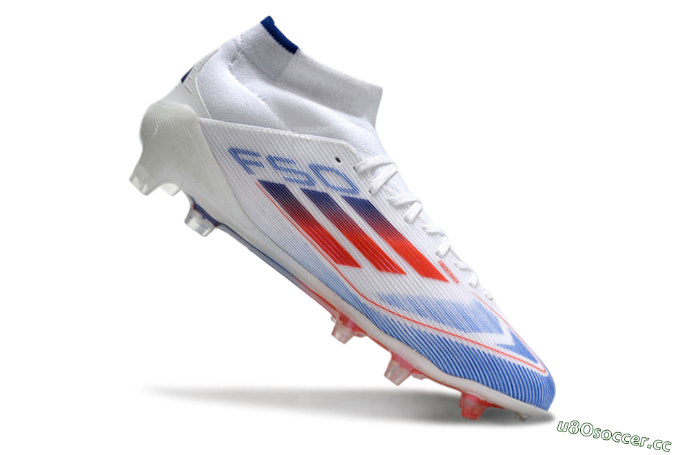 Men's Adidas F50 Elite Mid FG Firm Ground High-Tops Football Boots - White/Red/Blue 4