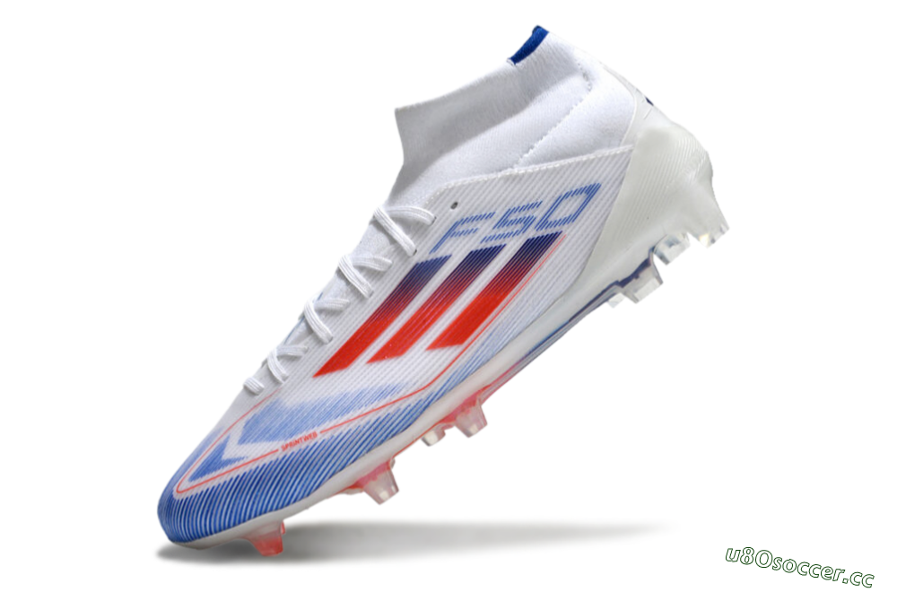 Men's Adidas F50 Elite Mid FG Firm Ground High-Tops Football Boots - White/Red/Blue 5