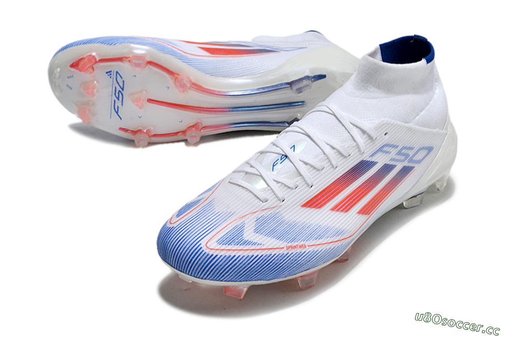 Men's Adidas F50 Elite Mid FG Firm Ground High-Tops Football Boots - White/Red/Blue 3