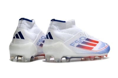 Men's Adidas F50 Elite Mid FG Firm Ground High-Tops Football Boots - White/Red/Blue