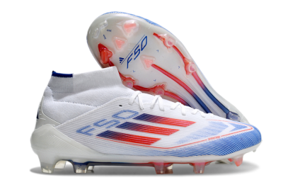 Men's Adidas F50 Elite Mid FG Firm Ground High-Tops Football Boots - White/Red/Blue