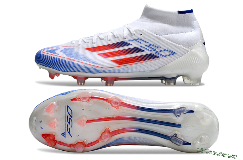 Men's Adidas F50 Elite Mid FG Firm Ground High-Tops Football Boots - White/Red/Blue 1