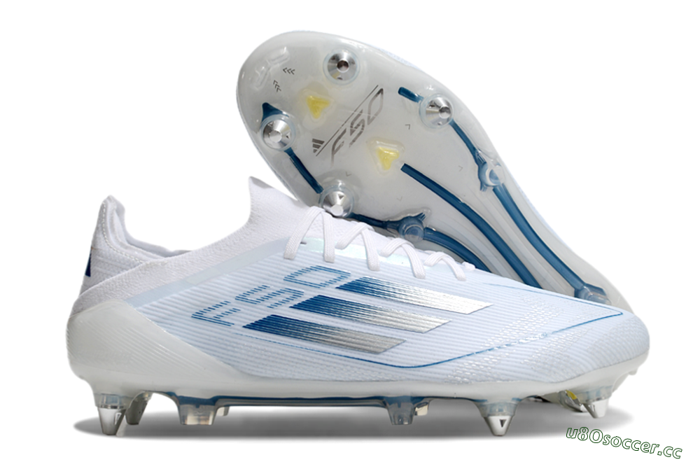 Men's Adidas F50 Elite SG Soft Ground Low-Tops Football Boots - White/Silver/Blue 2