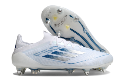 Men's Adidas F50 Elite SG Soft Ground Low-Tops Football Boots - White/Silver/Blue