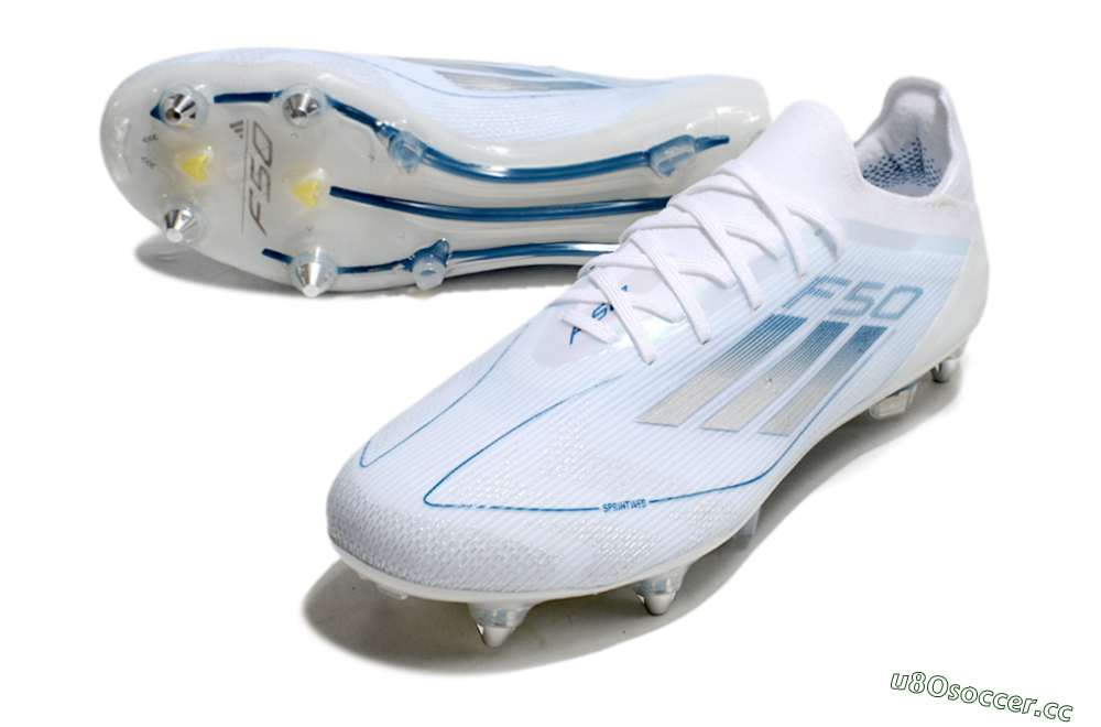 Men's Adidas F50 Elite SG Soft Ground Low-Tops Football Boots - White/Silver/Blue 3