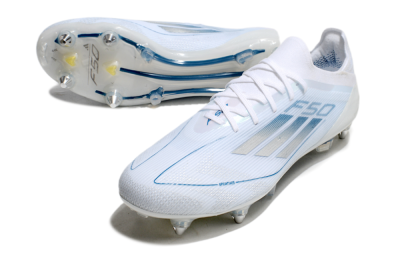Men's Adidas F50 Elite SG Soft Ground Low-Tops Football Boots - White/Silver/Blue