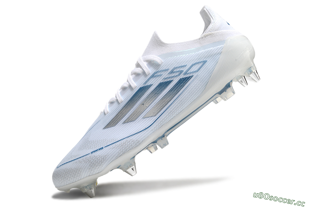 Men's Adidas F50 Elite SG Soft Ground Low-Tops Football Boots - White/Silver/Blue 5