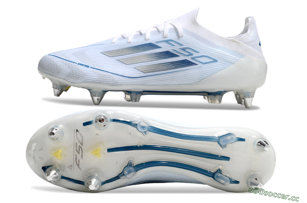 Men's Adidas F50 Elite SG Soft Ground Low-Tops Football Boots - White/Silver/Blue 1