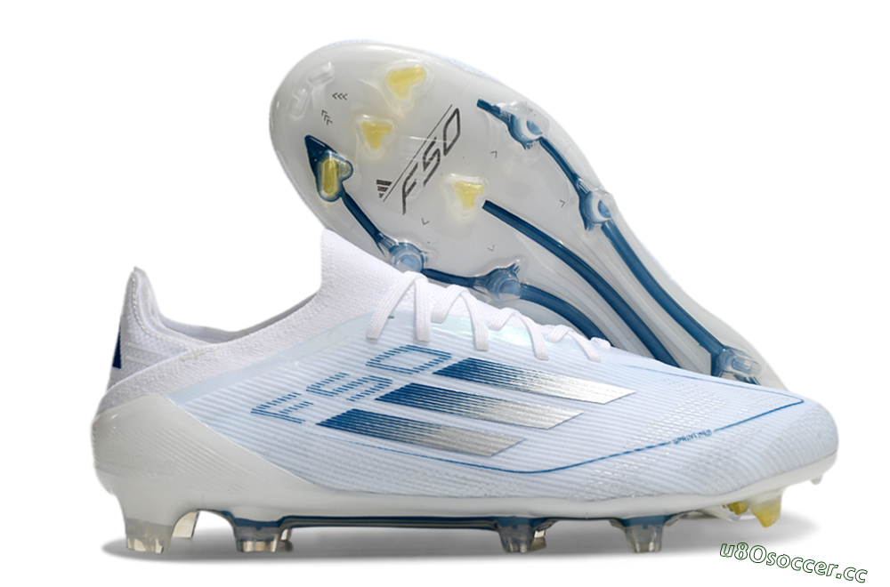 Men's Adidas F50 Elite FG Firm Ground Low-Tops Football Boots - White/Silver/Blue 2