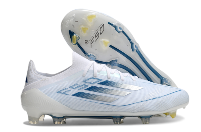 Men's Adidas F50 Elite FG Firm Ground Low-Tops Football Boots - White/Silver/Blue
