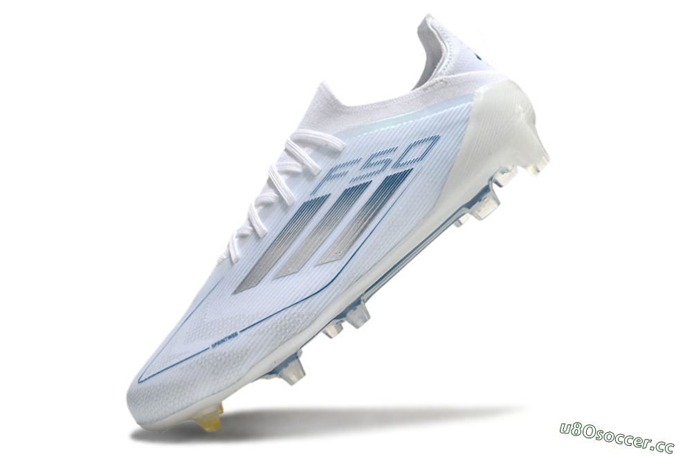 Men's Adidas F50 Elite FG Firm Ground Low-Tops Football Boots - White/Silver/Blue 5