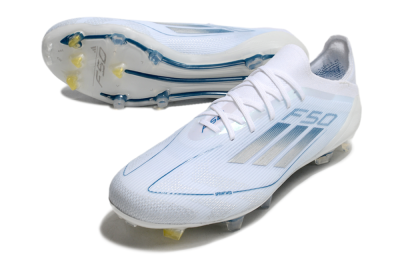 Men's Adidas F50 Elite FG Firm Ground Low-Tops Football Boots - White/Silver/Blue