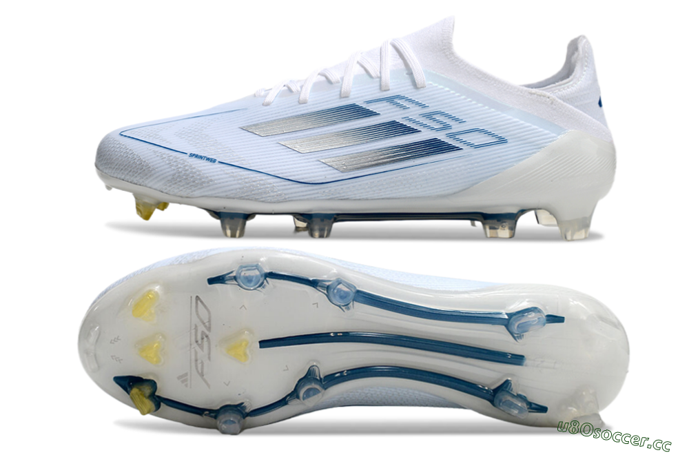 Men's Adidas F50 Elite FG Firm Ground Low-Tops Football Boots - White/Silver/Blue 1