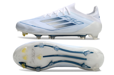 Men's Adidas F50 Elite FG Firm Ground Low-Tops Football Boots - White/Silver/Blue