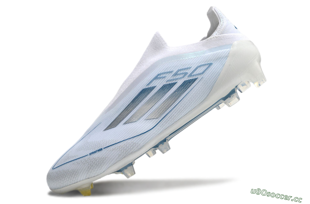 Men's Adidas F50 Elite Laceless FG Firm Ground Low-Tops Football Boots - White/Silver/Blue 5