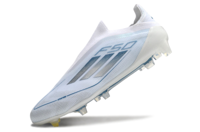 Men's Adidas F50 Elite Laceless FG Firm Ground Low-Tops Football Boots - White/Silver/Blue