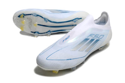 Men's Adidas F50 Elite Laceless FG Firm Ground Low-Tops Football Boots - White/Silver/Blue