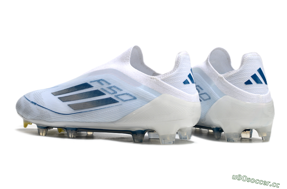 Men's Adidas F50 Elite Laceless FG Firm Ground Low-Tops Football Boots - White/Silver/Blue 6
