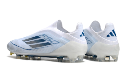 Men's Adidas F50 Elite Laceless FG Firm Ground Low-Tops Football Boots - White/Silver/Blue