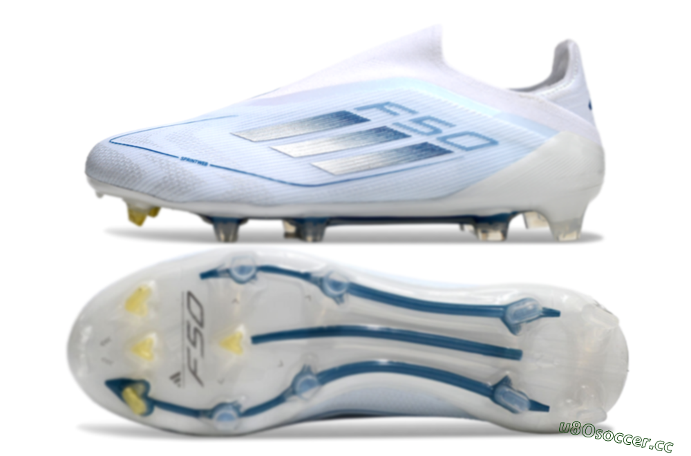 Men's Adidas F50 Elite Laceless FG Firm Ground Low-Tops Football Boots - White/Silver/Blue 1