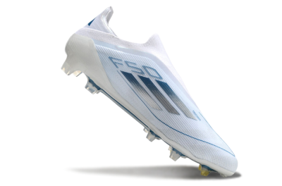 Men's Adidas F50 Elite Laceless FG Firm Ground Low-Tops Football Boots - White/Silver/Blue