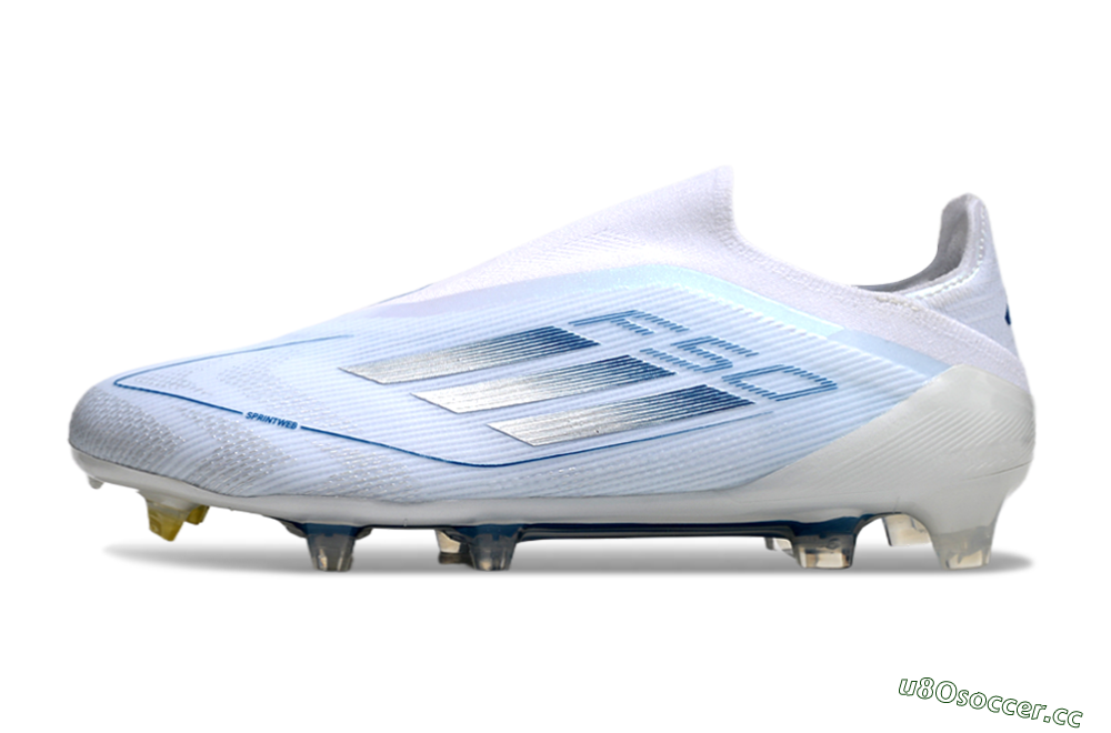 Men's Adidas F50 Elite Laceless FG Firm Ground Low-Tops Football Boots - White/Silver/Blue 0
