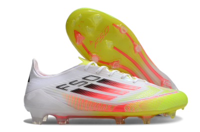 Men's Adidas F50 Elite FG Firm Ground Low-Tops Football Boots - White/Yellow/Red