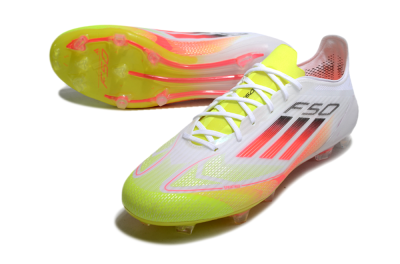Men's Adidas F50 Elite FG Firm Ground Low-Tops Football Boots - White/Yellow/Red