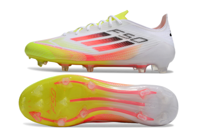 Men's Adidas F50 Elite FG Firm Ground Low-Tops Football Boots - White/Yellow/Red
