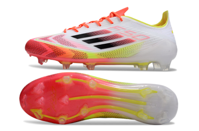 Men's Adidas F50 Elite FG Firm Ground Low-Tops Football Boots - White/Red/Yellow