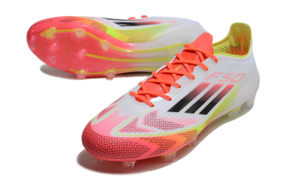 Men's Adidas F50 Elite FG Firm Ground Low-Tops Football Boots - White/Red/Yellow