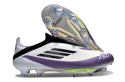 Men's Adidas F50+ Elite Lightstrike Pro Laceless FG Firm Ground Low-Tops Football Boots - White/Black/Purple