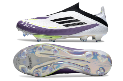 Men's Adidas F50+ Elite Lightstrike Pro Laceless FG Firm Ground Low-Tops Football Boots - White/Black/Purple