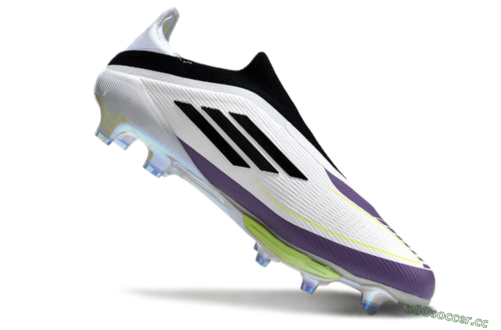 Men's Adidas F50+ Elite Lightstrike Pro Laceless FG Firm Ground Low-Tops Football Boots - White/Black/Purple 4