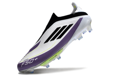 Men's Adidas F50+ Elite Lightstrike Pro Laceless FG Firm Ground Low-Tops Football Boots - White/Black/Purple