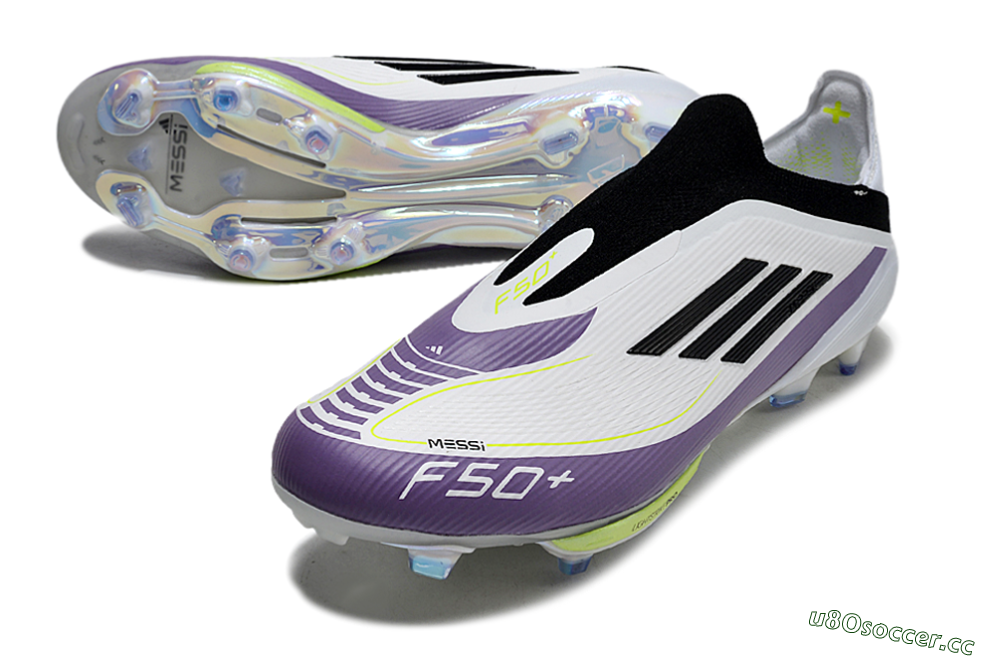 Men's Adidas F50+ Elite Lightstrike Pro Laceless FG Firm Ground Low-Tops Football Boots - White/Black/Purple 3
