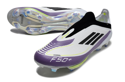 Men's Adidas F50+ Elite Lightstrike Pro Laceless FG Firm Ground Low-Tops Football Boots - White/Black/Purple