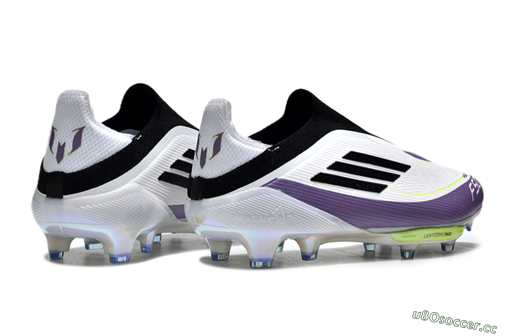 Men's Adidas F50+ Elite Lightstrike Pro Laceless FG Firm Ground Low-Tops Football Boots - White/Black/Purple 6