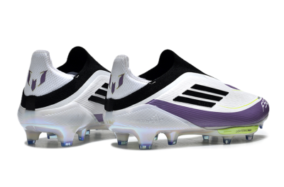 Men's Adidas F50+ Elite Lightstrike Pro Laceless FG Firm Ground Low-Tops Football Boots - White/Black/Purple