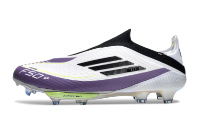 Men's Adidas F50+ Elite Lightstrike Pro Laceless FG Firm Ground Low-Tops Football Boots - White/Black/Purple